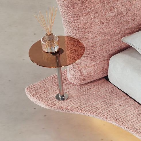 Amina Chenille Flannel Upholstered Headboard Luxury Floating Bed Frame with Sidetable